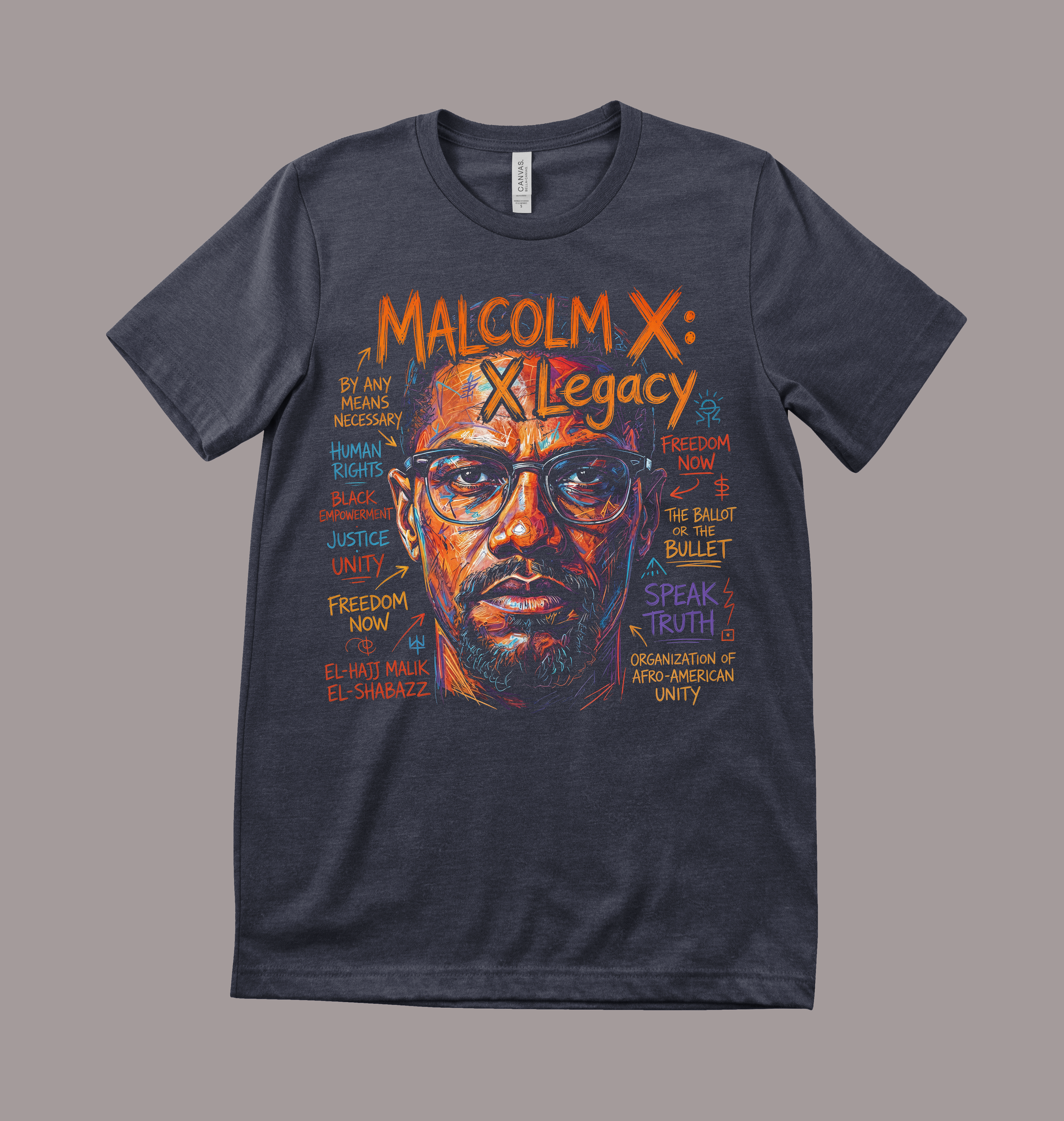 MALCOLM X T SHIRT NAVY.png