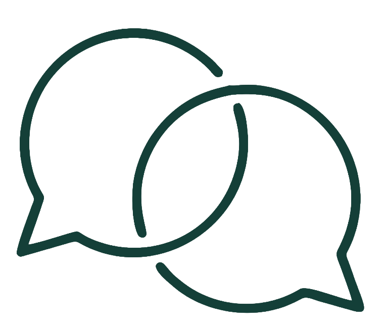 Two overlapping speech bubbles, one larger and one smaller, with simple outline design.