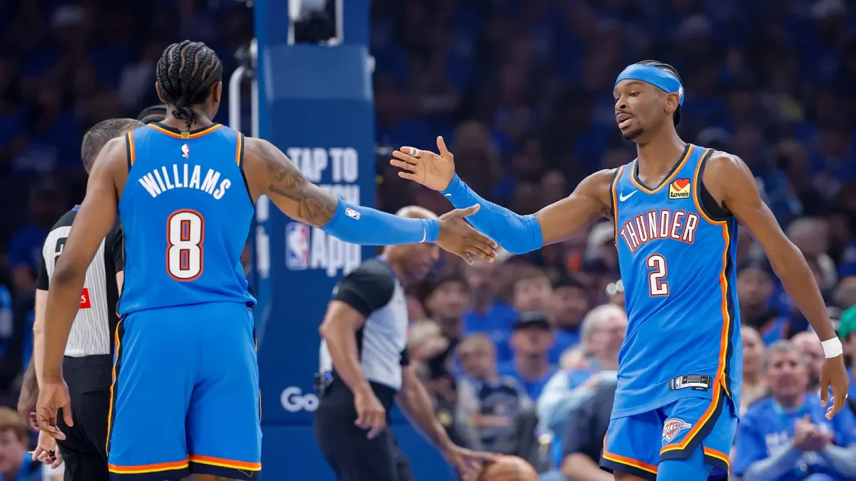 Shai-Gilgeous-Alexander and Jalen-Williams playing for the Oklahoma City Thunder