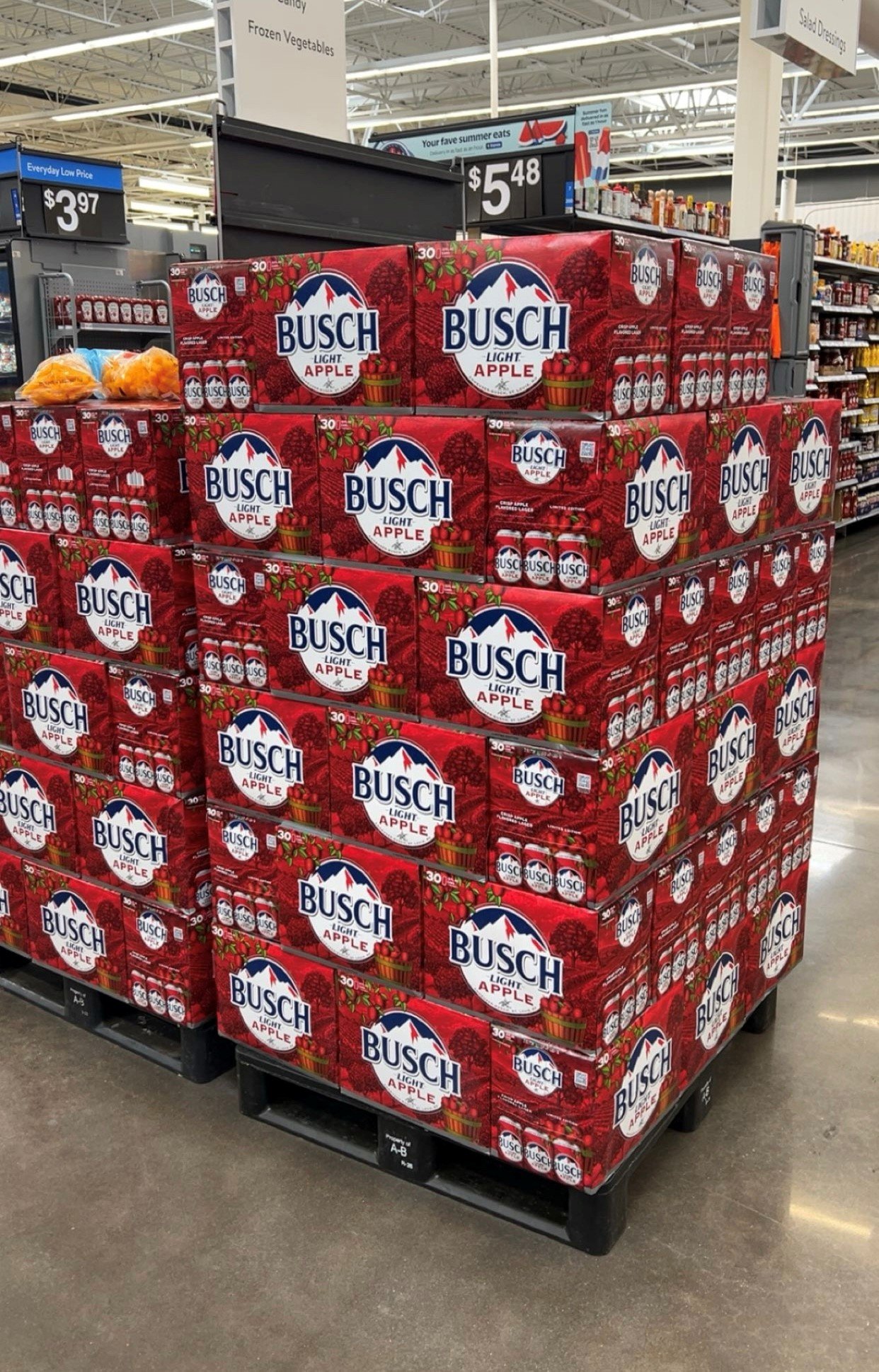 A pallet of Busch Apple at a grocery store.