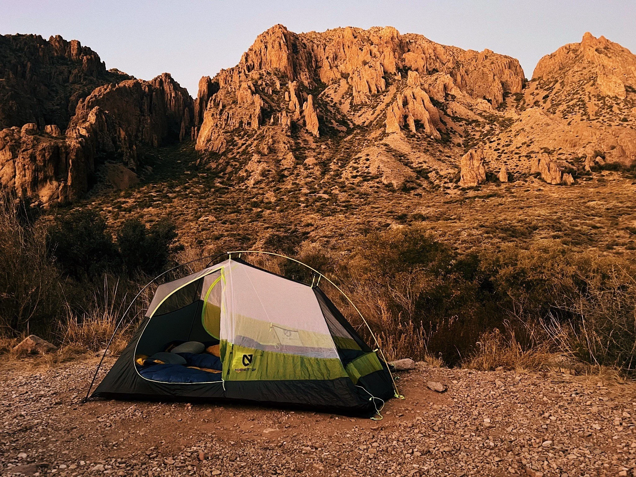 A backpacking tent in Big Bend National Park.