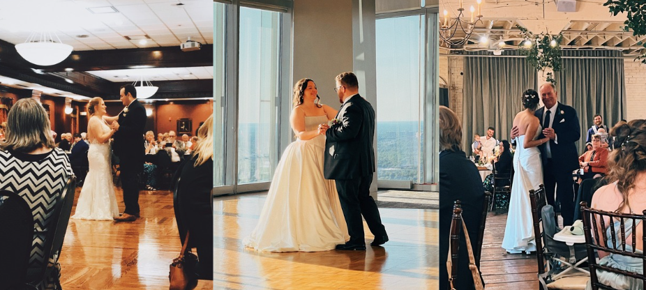 Three images show first dances at three separate weddings