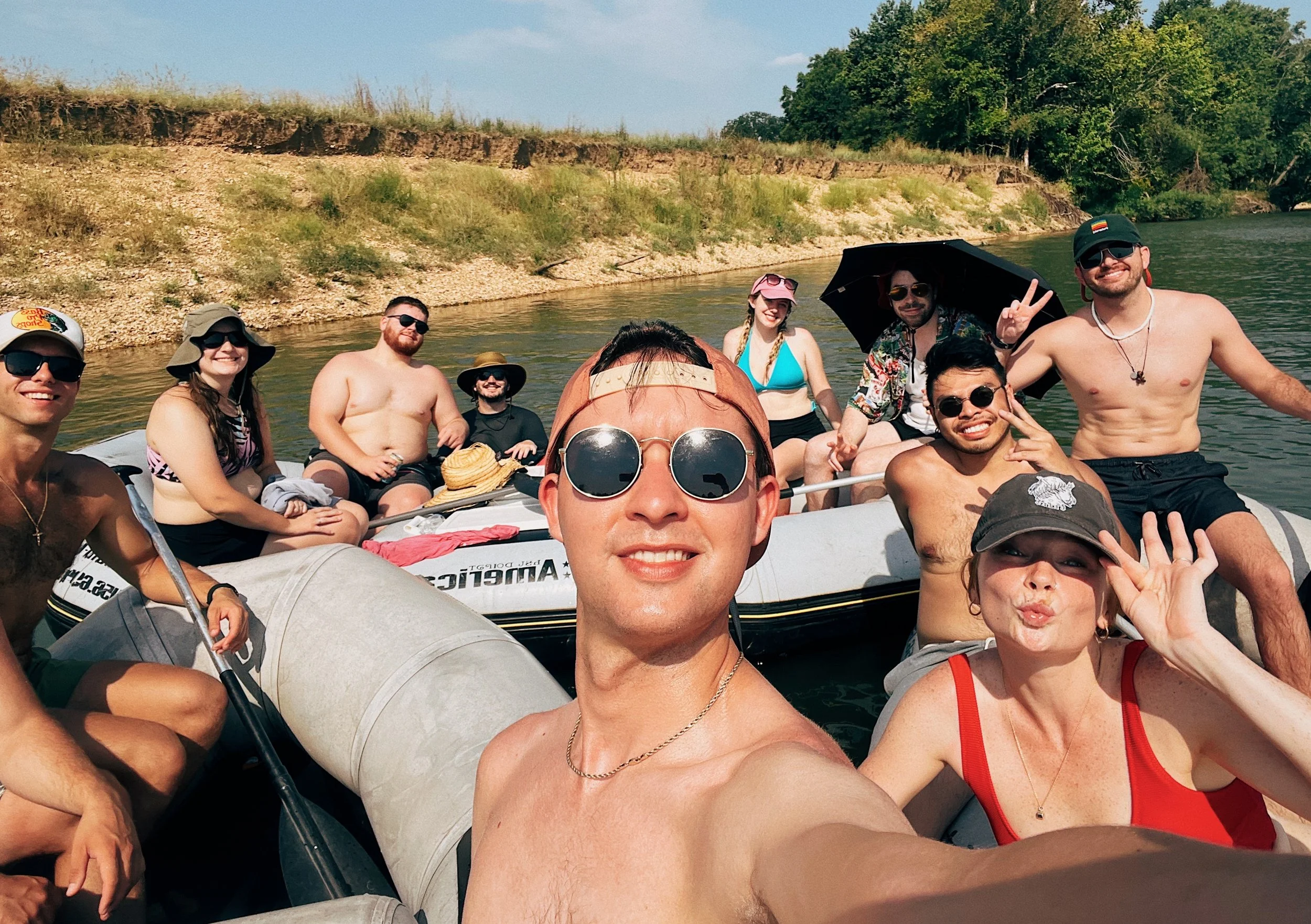Friends float the river in Tahlequah, Oklahoma.