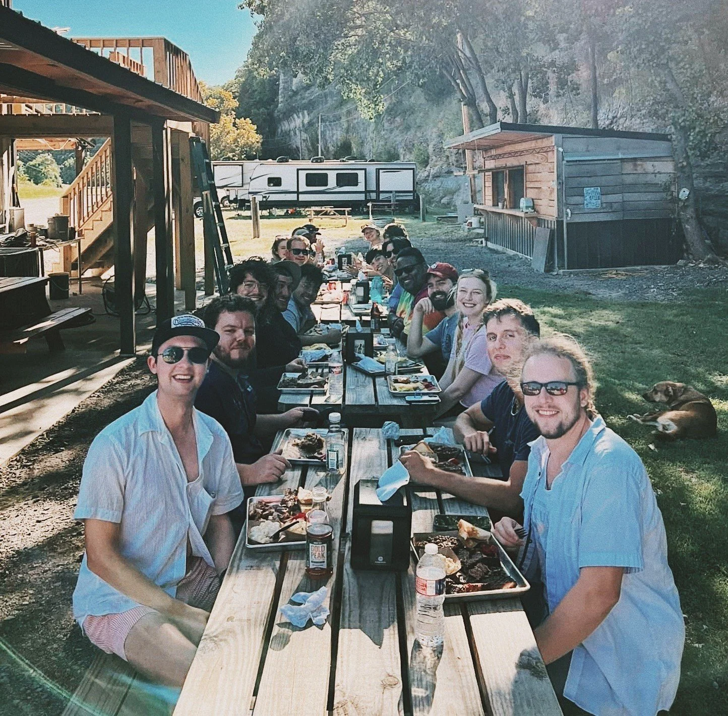 Friends eat dinner together at Roxy's BBQ in Tahlequah, Oklahoma.