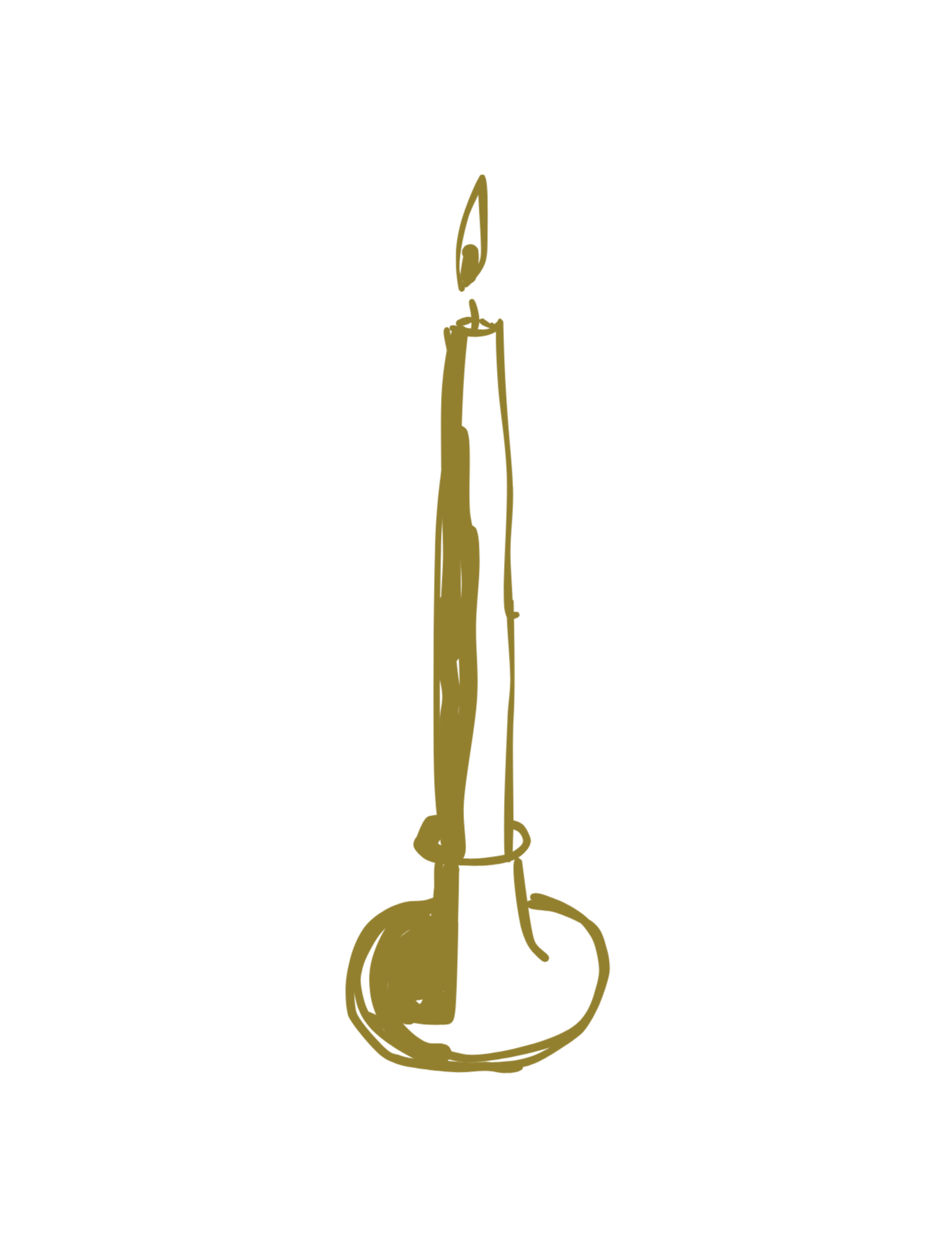 Drawing of a dinner candle in a candle holder with a flame at the top.