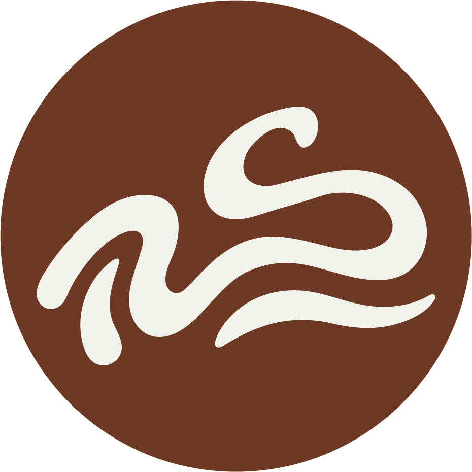 White swirl on a brown circular background