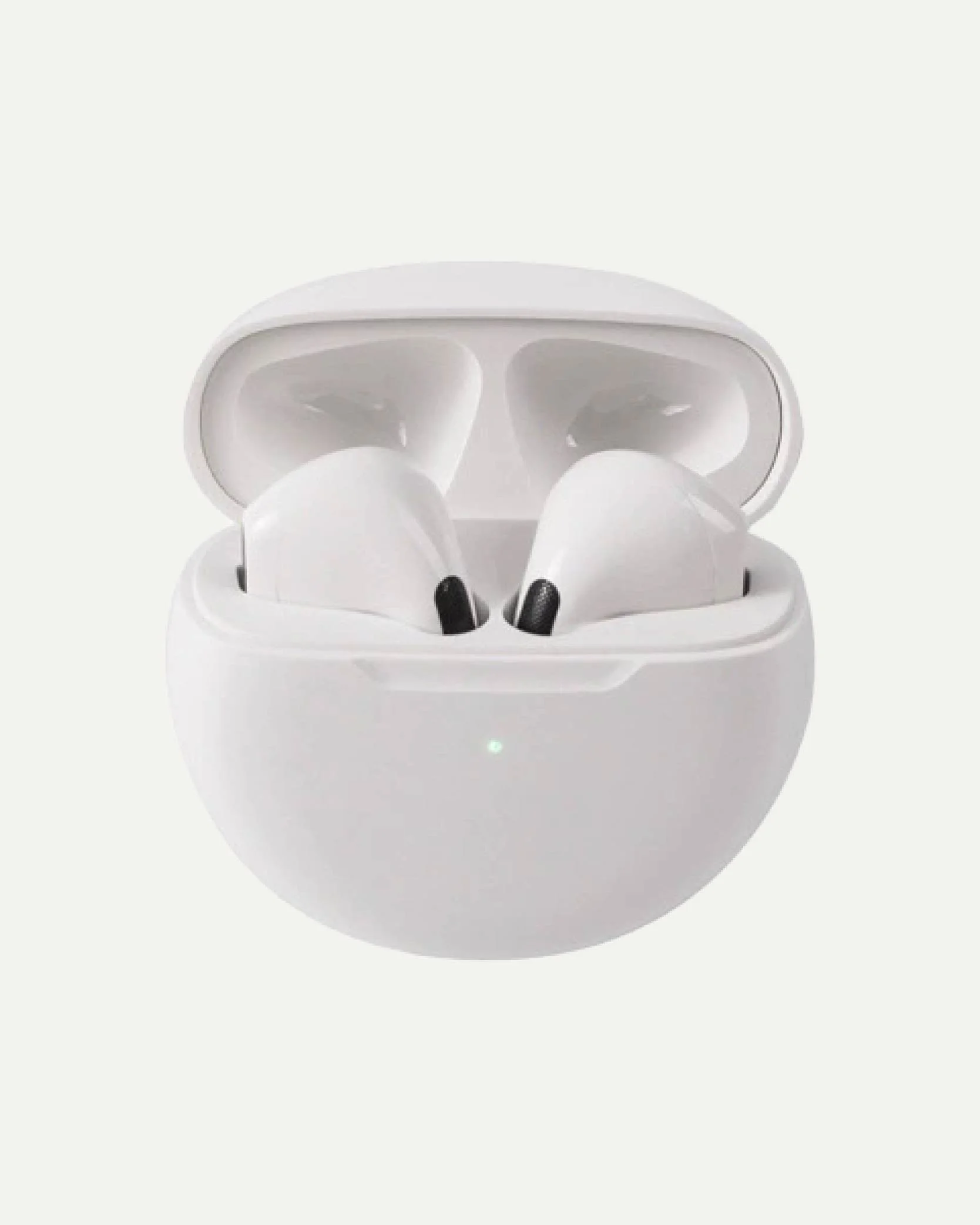 White wireless earbuds in charging case