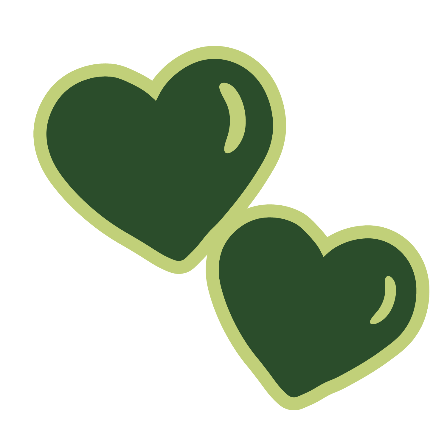 Two dark green hearts outlined in light green, overlapping slightly.