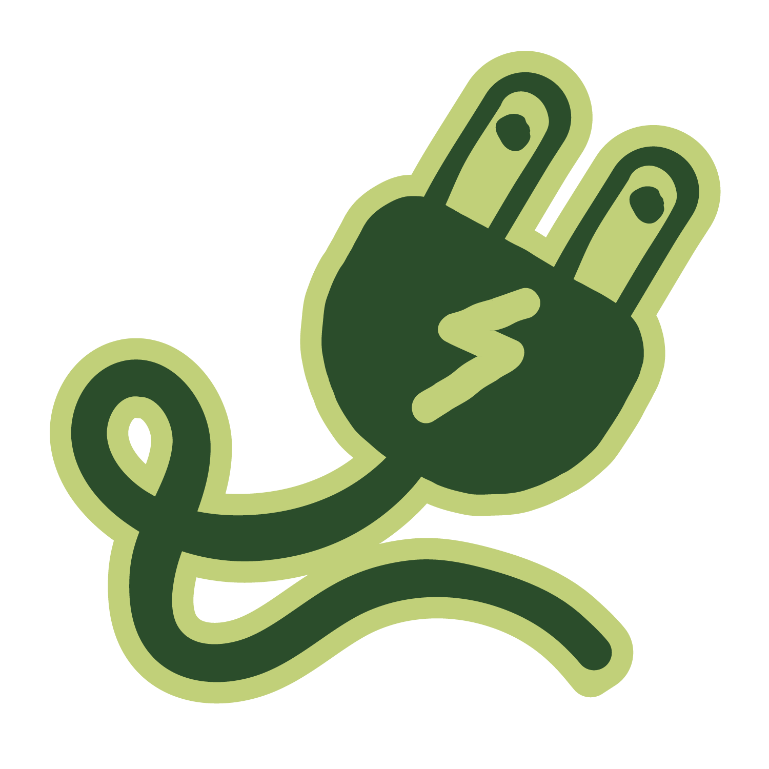 A green electrical plug with a lightning bolt symbol, connected to a cord.