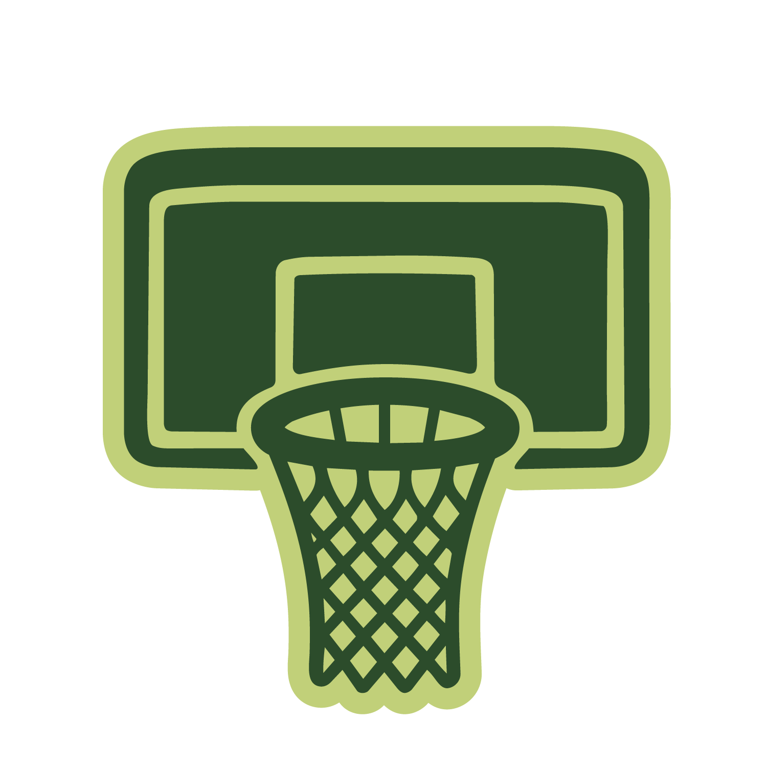 Illustration of a basketball hoop with a backboard and net, depicted in green.