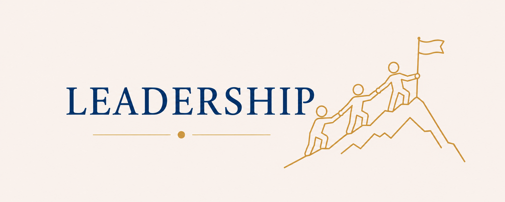 Illustration of people climbing a mountain with a flag, symbolizing leadership and teamwork.