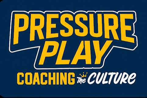 Logo with the words 'Pressure Play' in large yellow letters, and 'Coaching the Culture' in smaller yellow and white text below.