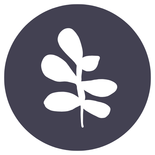 White leaf icon on a dark gray circular background.