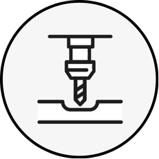 Line drawing of a screw or bolt being fastened into a surface.