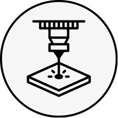 A line drawing of a drill press attached to a work surface.