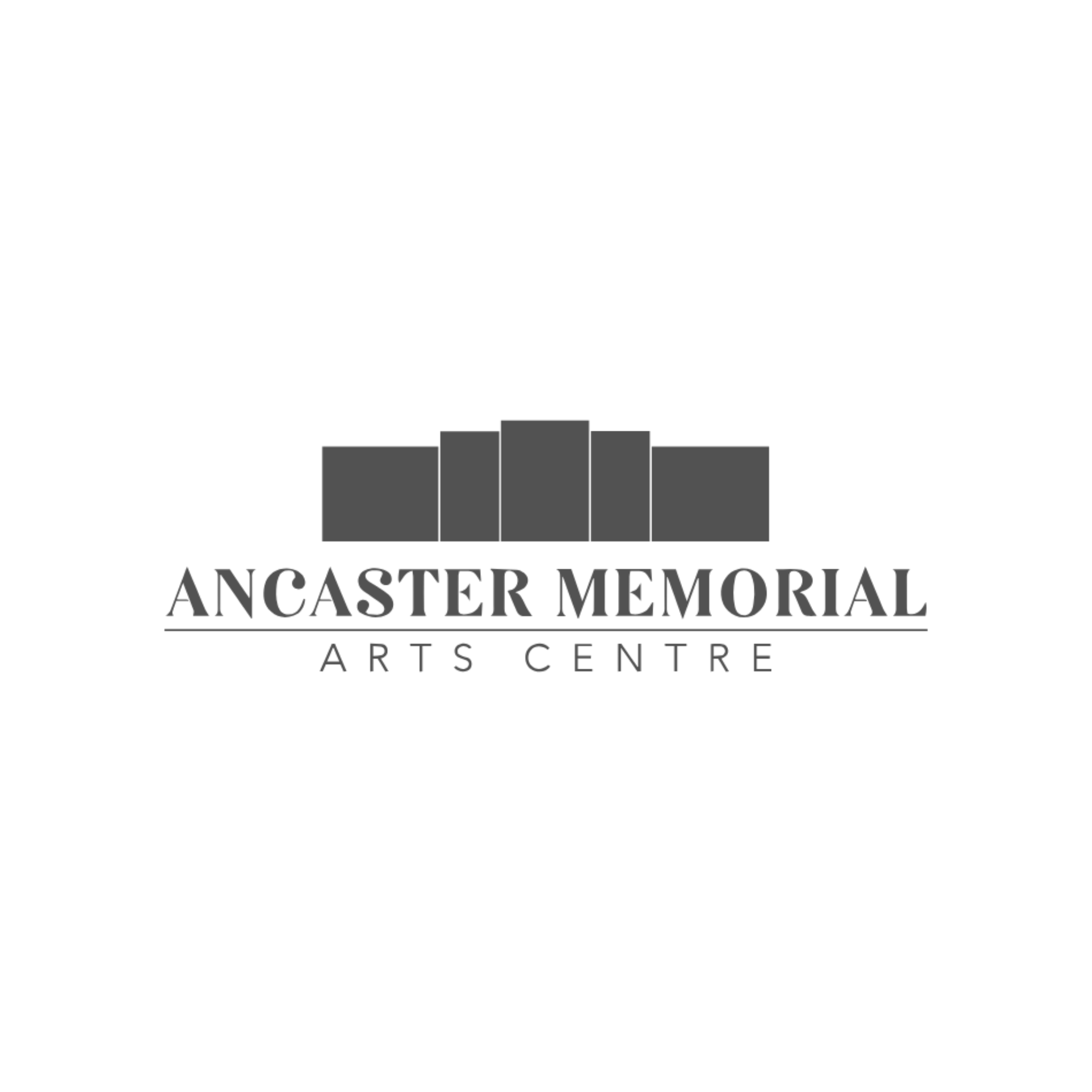 Black and gray logo for Ancaster Memorial Arts Centre with stylized building silhouette and text.