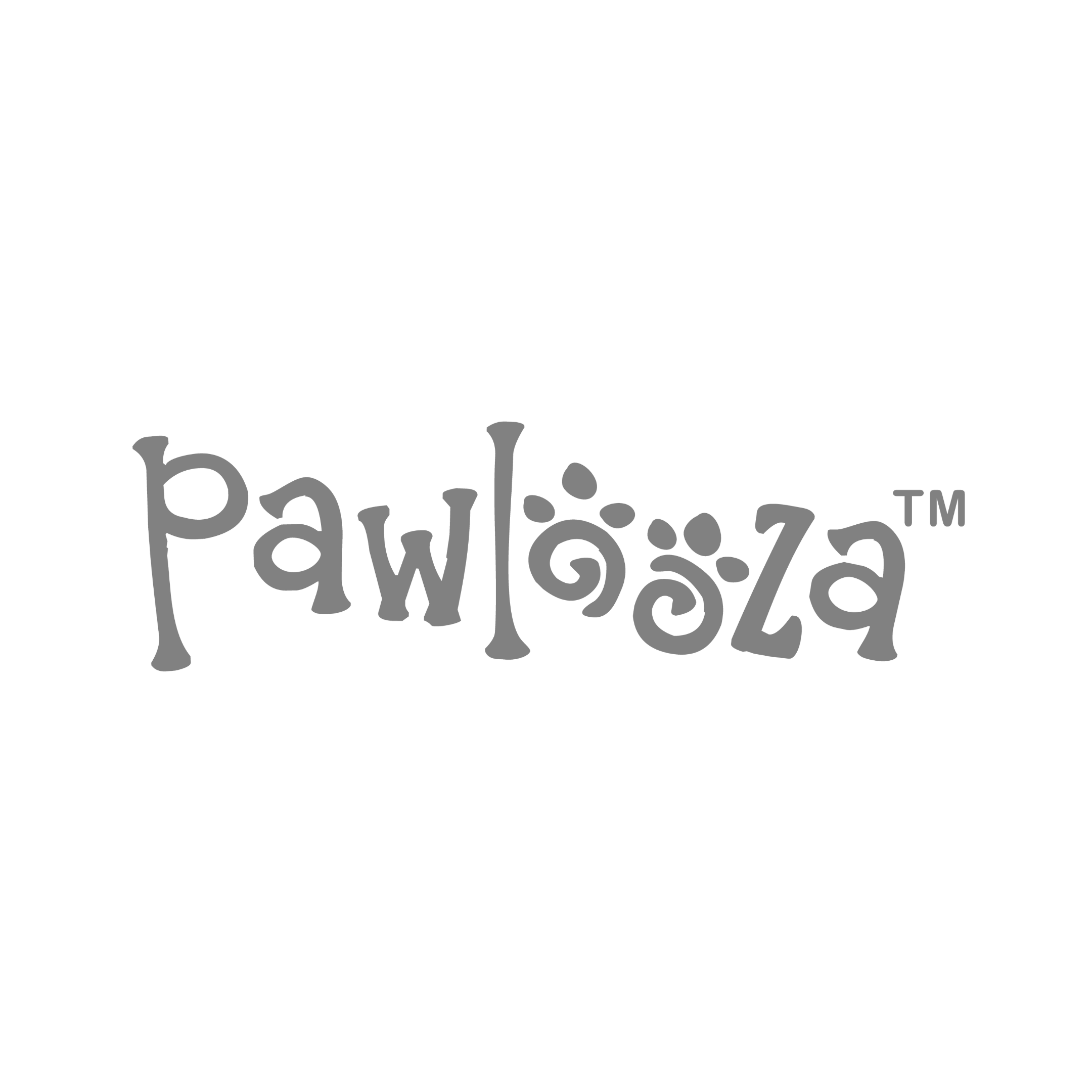 The Pawboza logo with playful, whimsical lettering in gray on a black background.