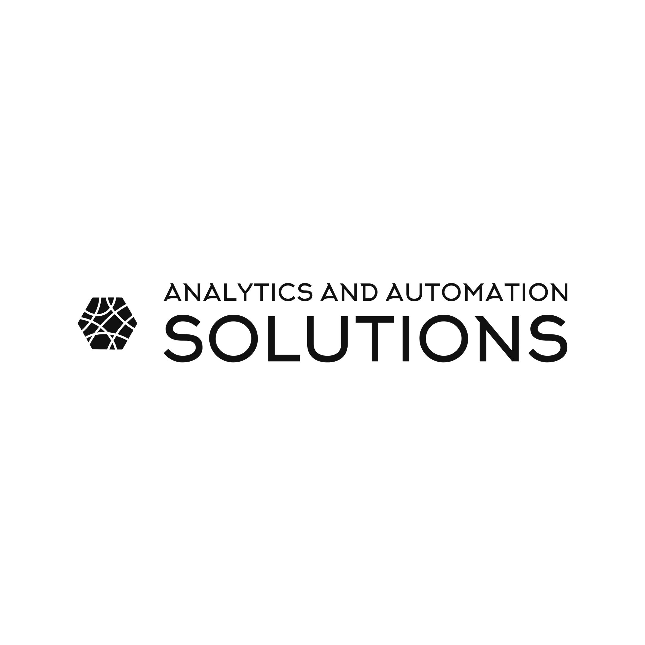Company logo featuring the text "Analytics and Automation Solutions" with a geometric hexagon icon to the left of the text.