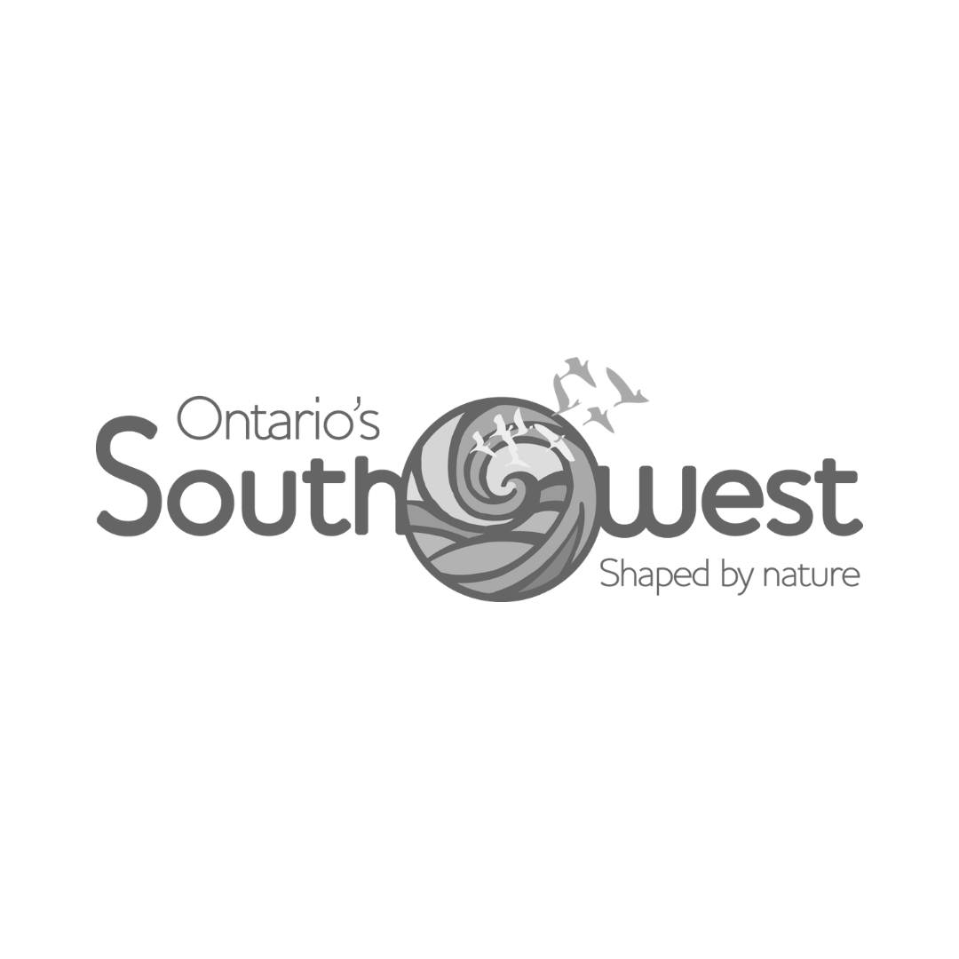 Logo for Ontario's Southwest region with a swirling design and flying birds, including the text 'Ontario's Southwest' and the tagline 'Shaped by nature'.