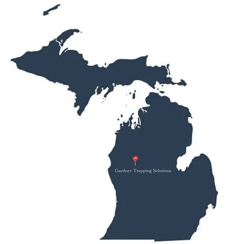 Outline of Michigan showing the location of Gardner Trapping Solutions in Mecosta County.