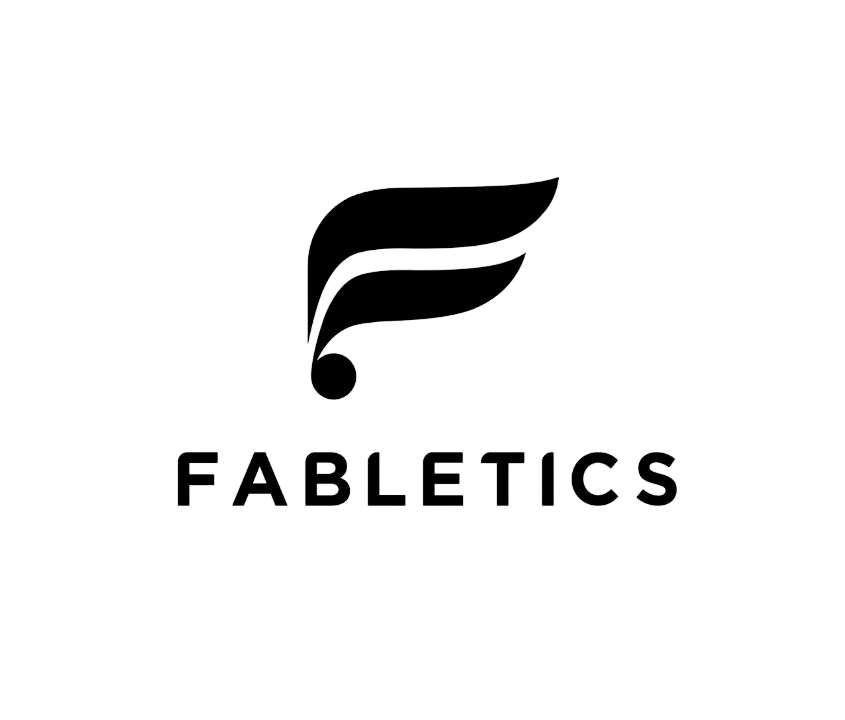 Logo for Fabletics featuring a stylized feather with three sleek lines and the word 'FABLETICS' underneath.