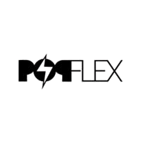 PopFlex Active logo, black text with pop sign in center of logo