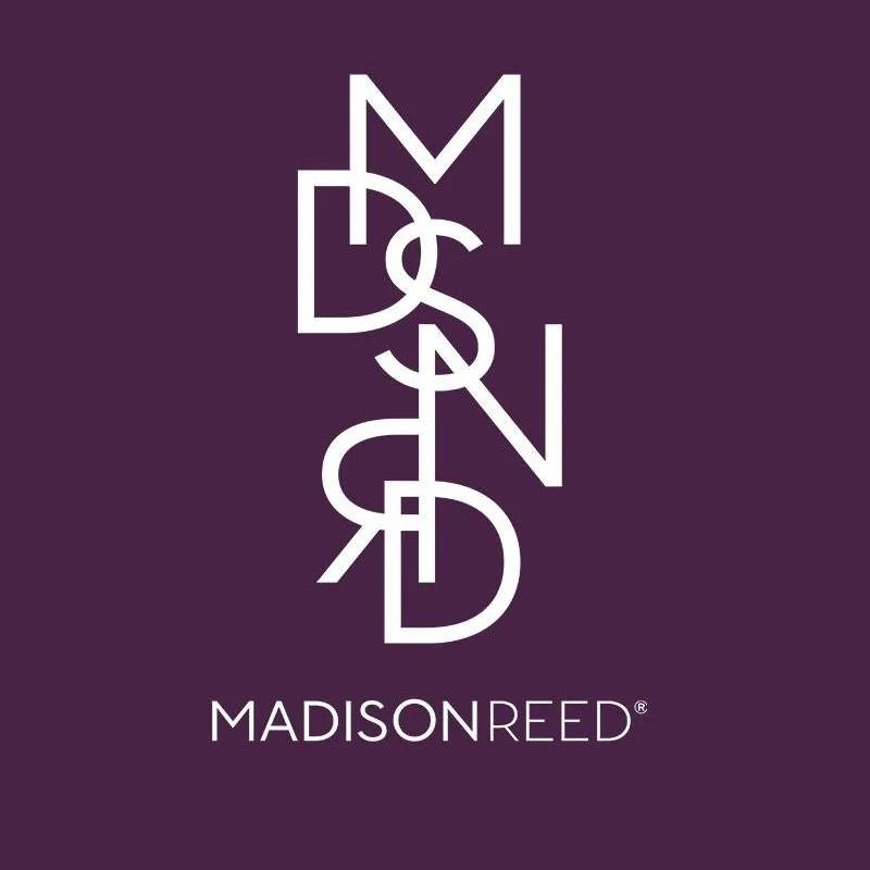 Logo with the words Madison Reed underneath on a purple background.