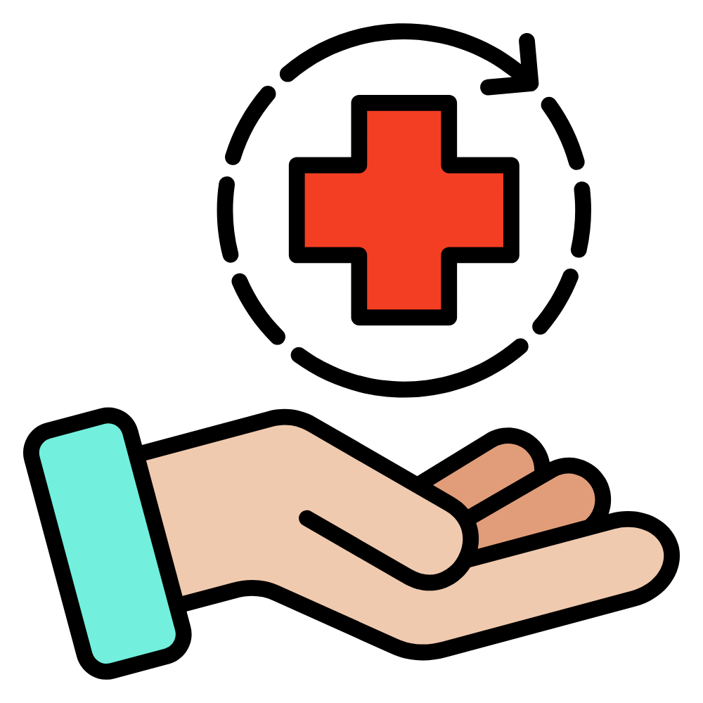 Illustration of a hand holding an emergency medical cross symbol, indicating first aid or healthcare.