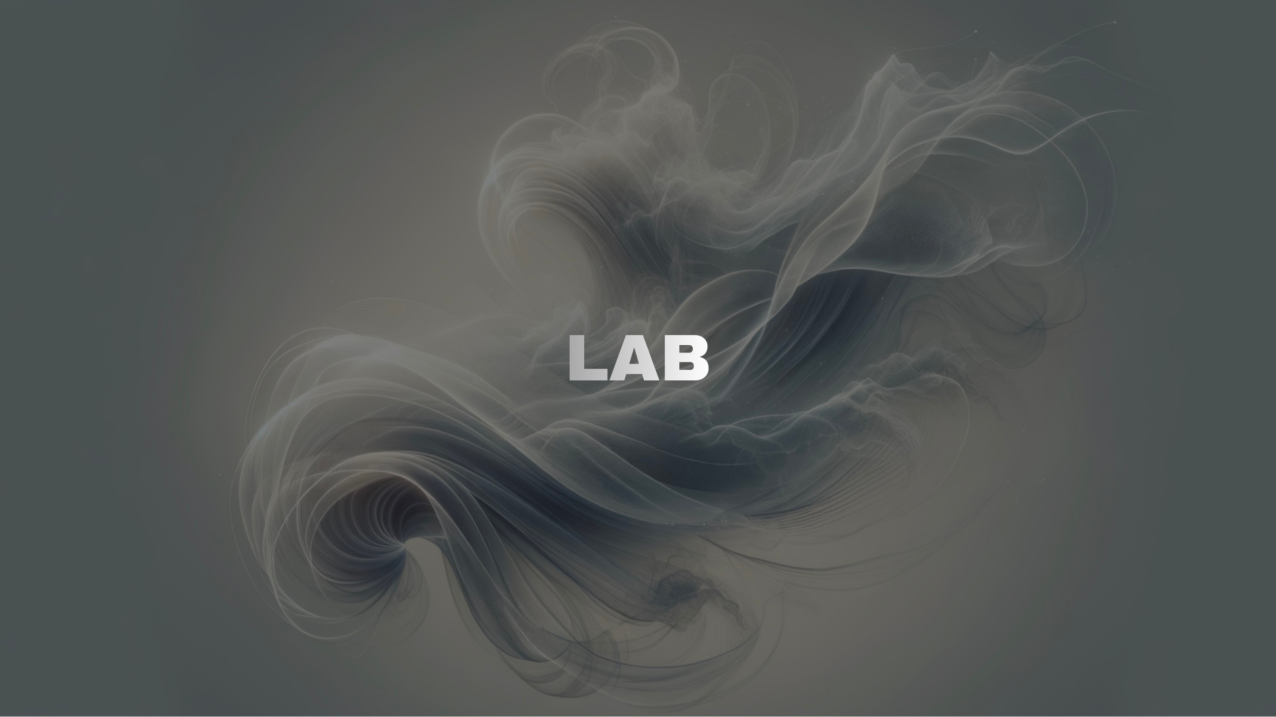 Arrière-plan diffus de fumée ou de vapeur grisâtre et blanche avec le mot 'LAB' en caractères blancs en gras au centre.