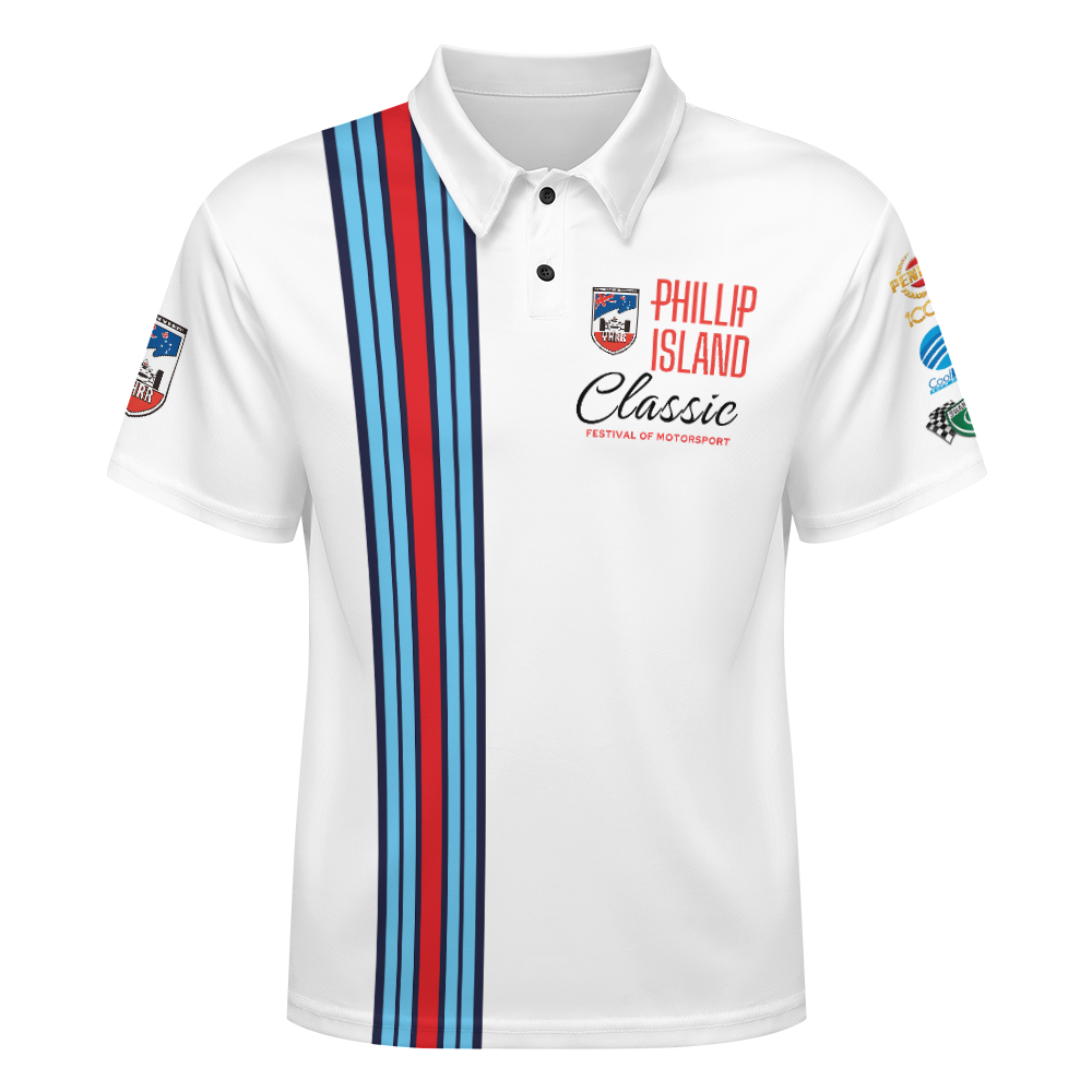 VHRR 2026 PHILLIP ISLAND CLASSIC PREMIUM POLO SHIRT - WHITE/ BLUE STRIPE