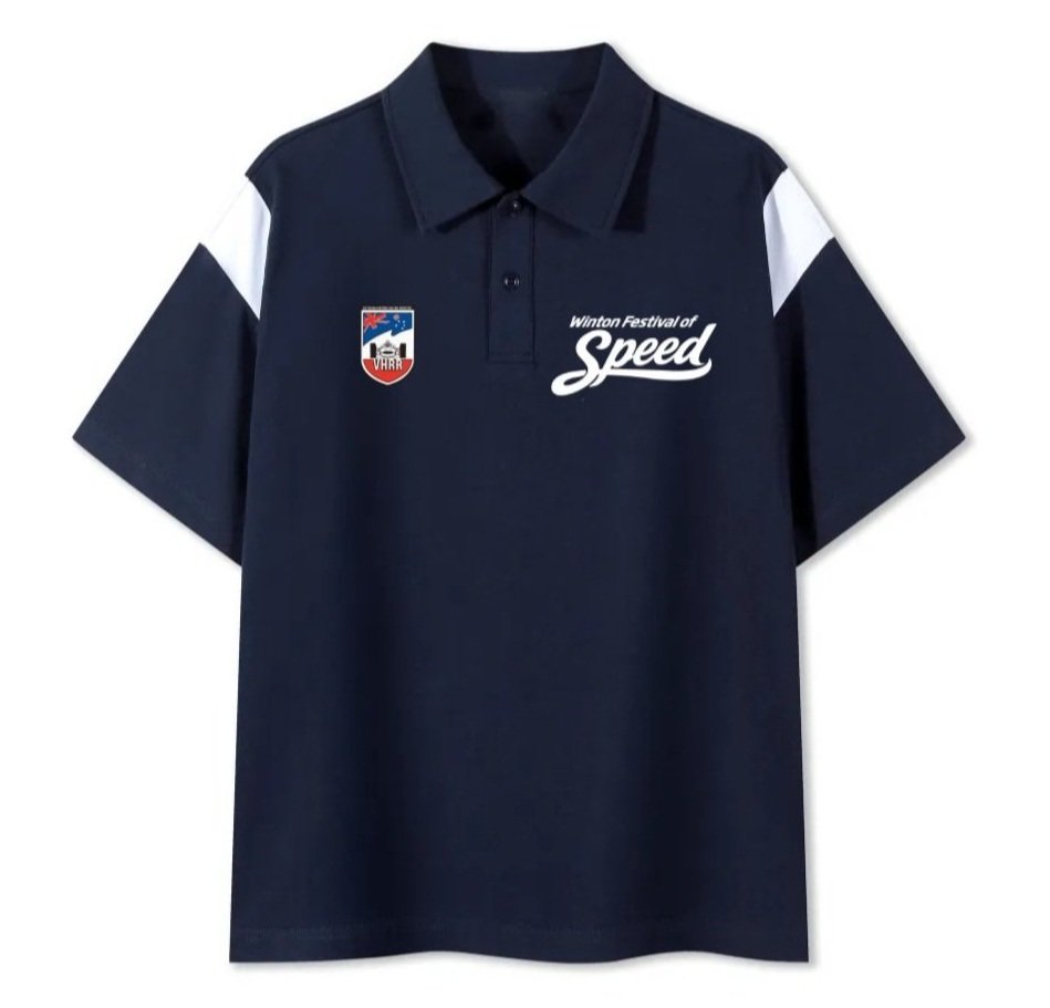 VHRR 2026 WINTON FESTIVAL OF SPEED 100% Cotton Polo Shirt - Navy Blue with white stripe