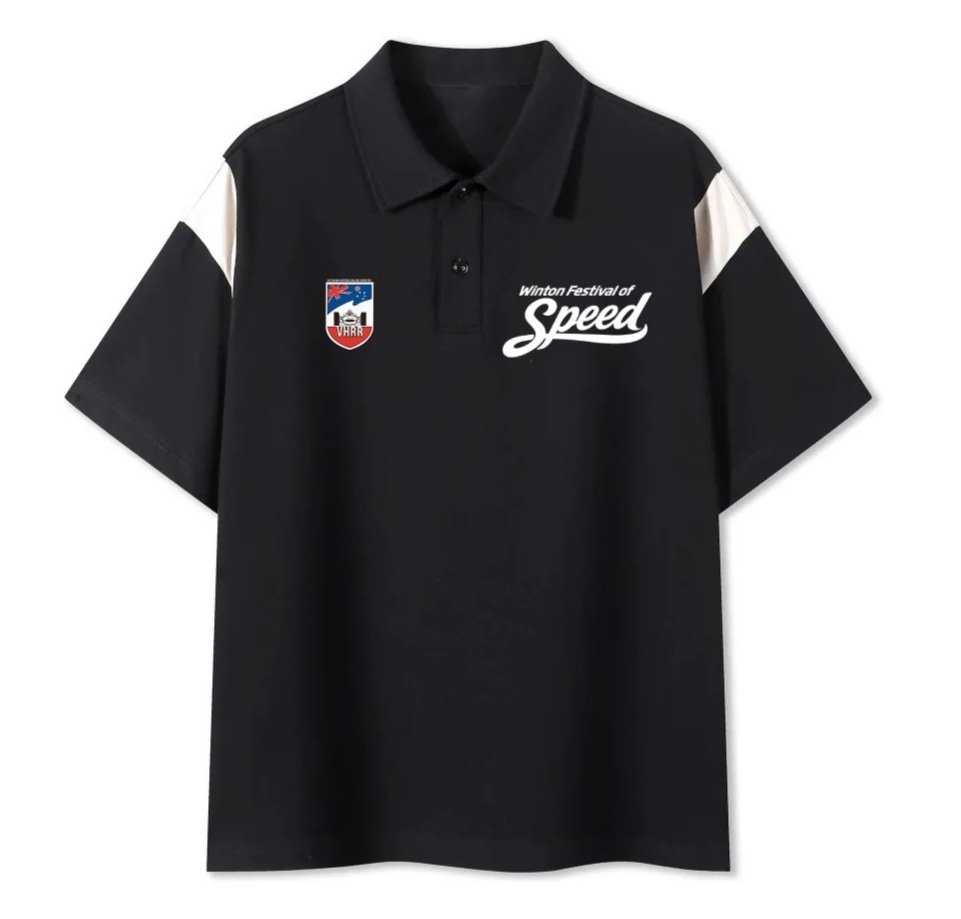 VHRR 2026 WINTON FESTIVAL OF SPEED 100% Cotton Polo Shirt - Black with Beige stripe