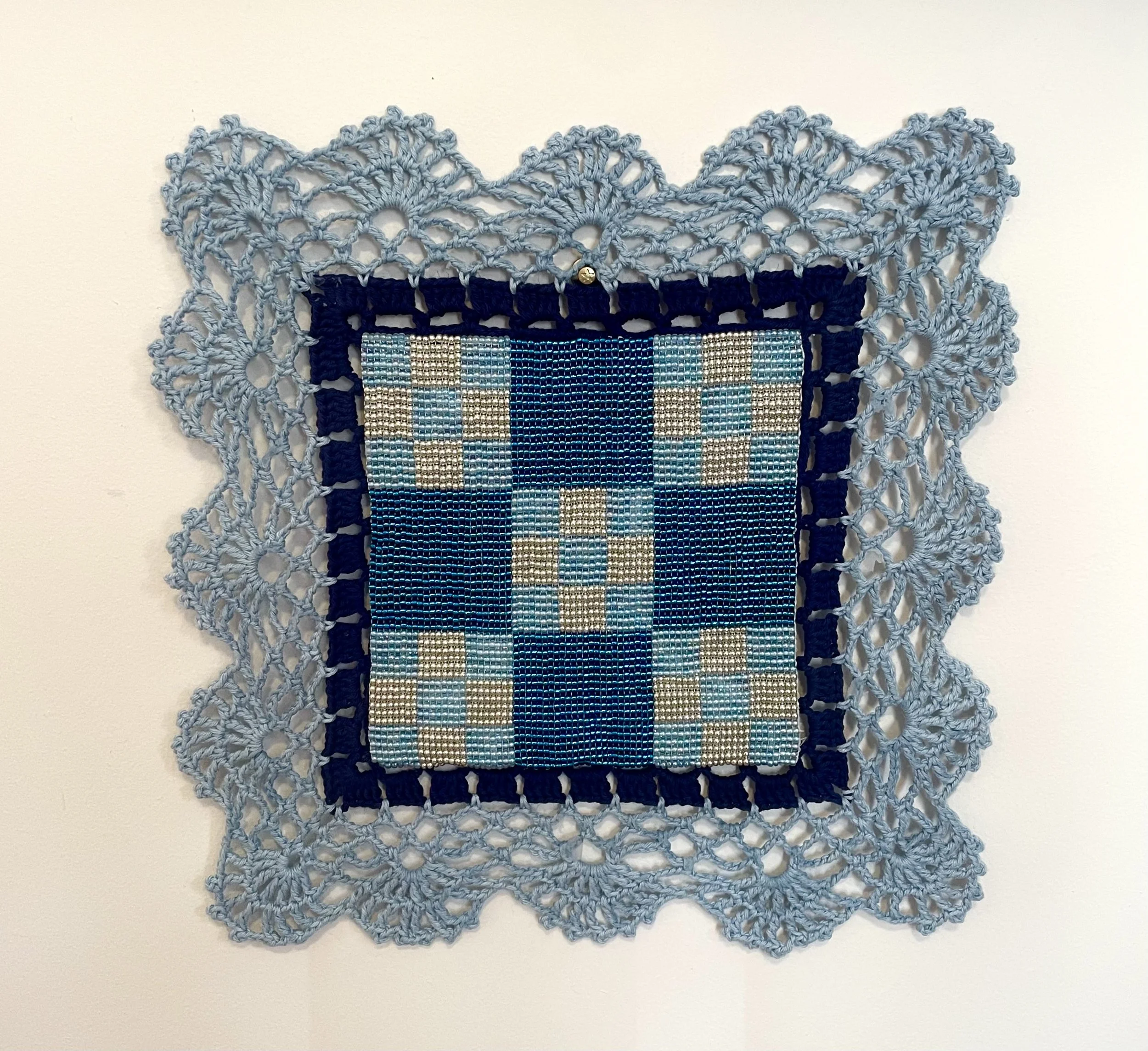 Quilt Block (2025). Miyuki beads and cotton yarn.