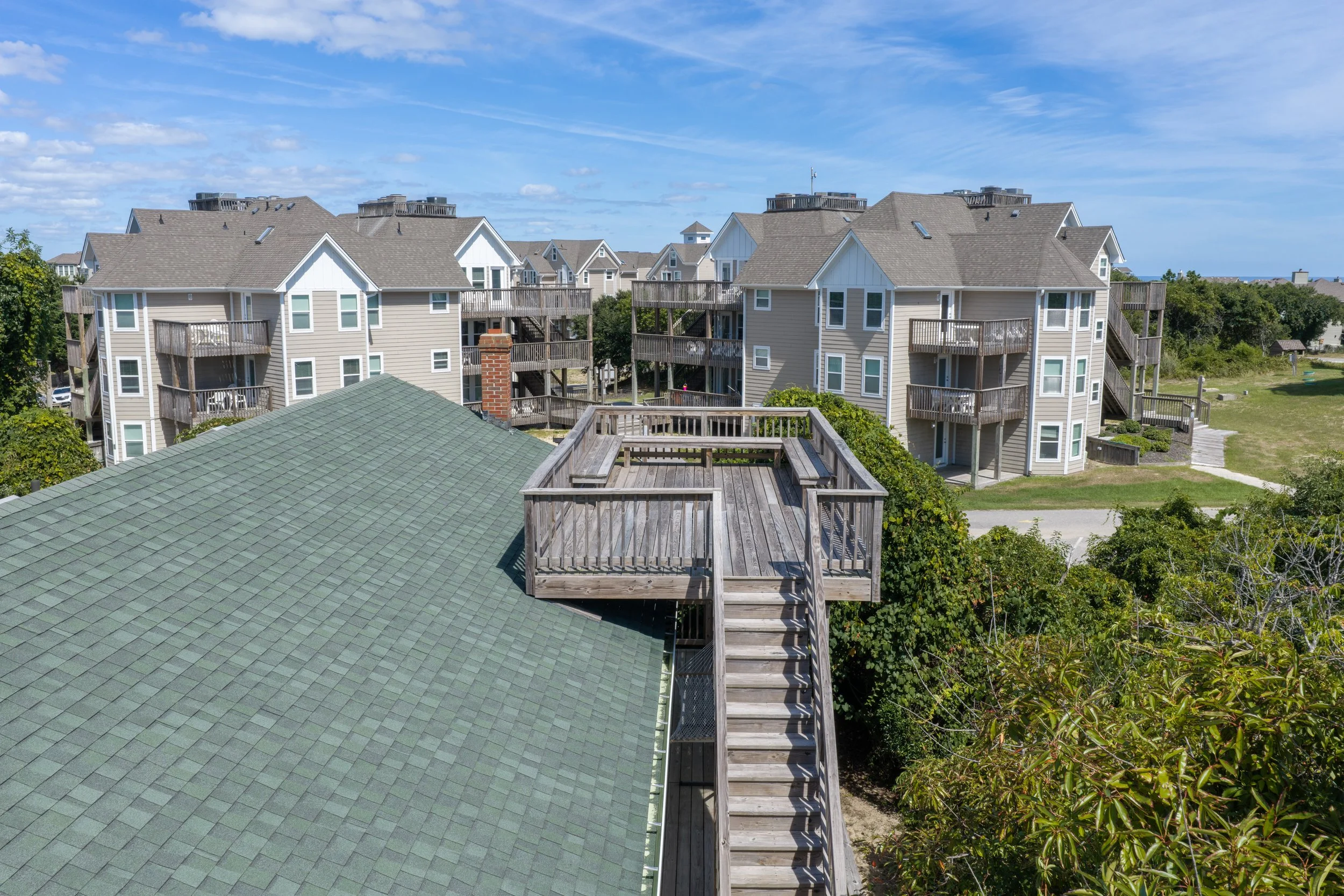 Outer Banks condo complex and wooden walkway