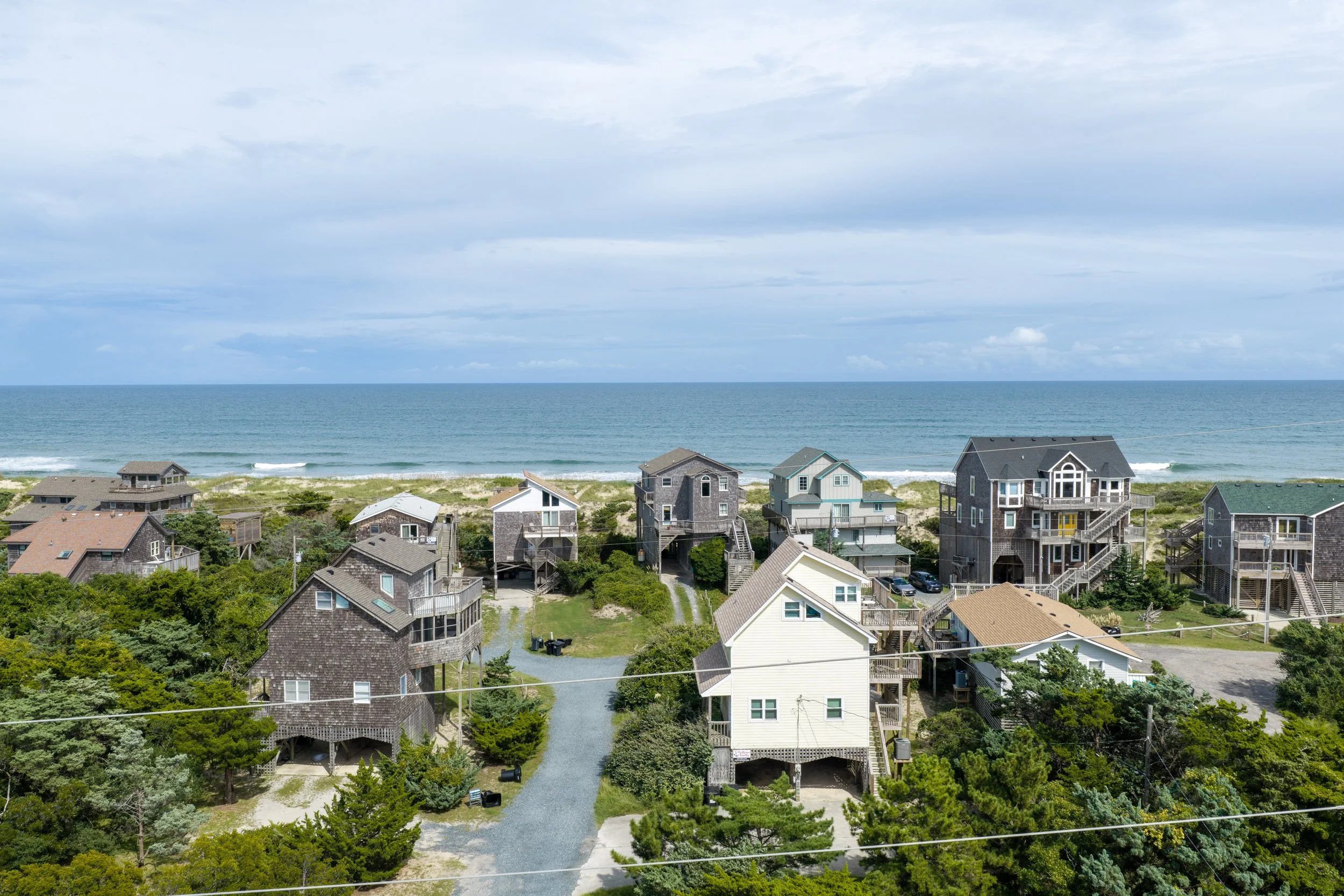 Oceanfront rental cottages on stilts along the dunes, Outer Banks, NC