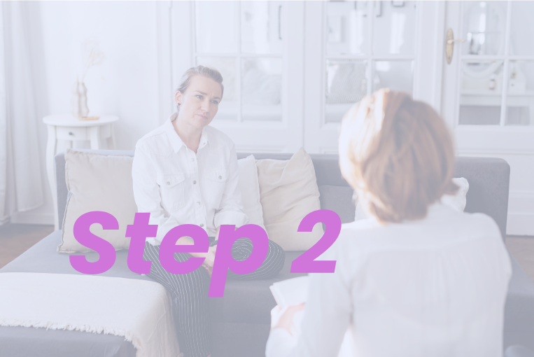 woman in therapy session "step 2"- pelvic floor therapy assessment and evaluation for vaginismus, painful sex, dyspareunia, and hypertonic pelvic floor muscles for holistic treatment in Denver