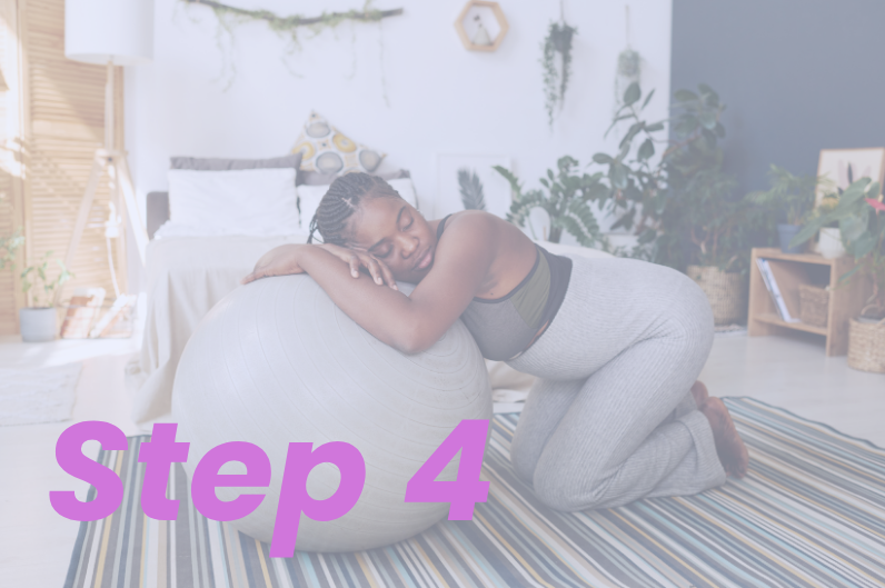 pregnant woman on exercise ball for at home exercise plan during pregnancy to prepare for delivery, strengthen the core, release pelvic tension, reduce risk of tearing, reduce risk of prolapse, and prepare body for delivery positioning. denver