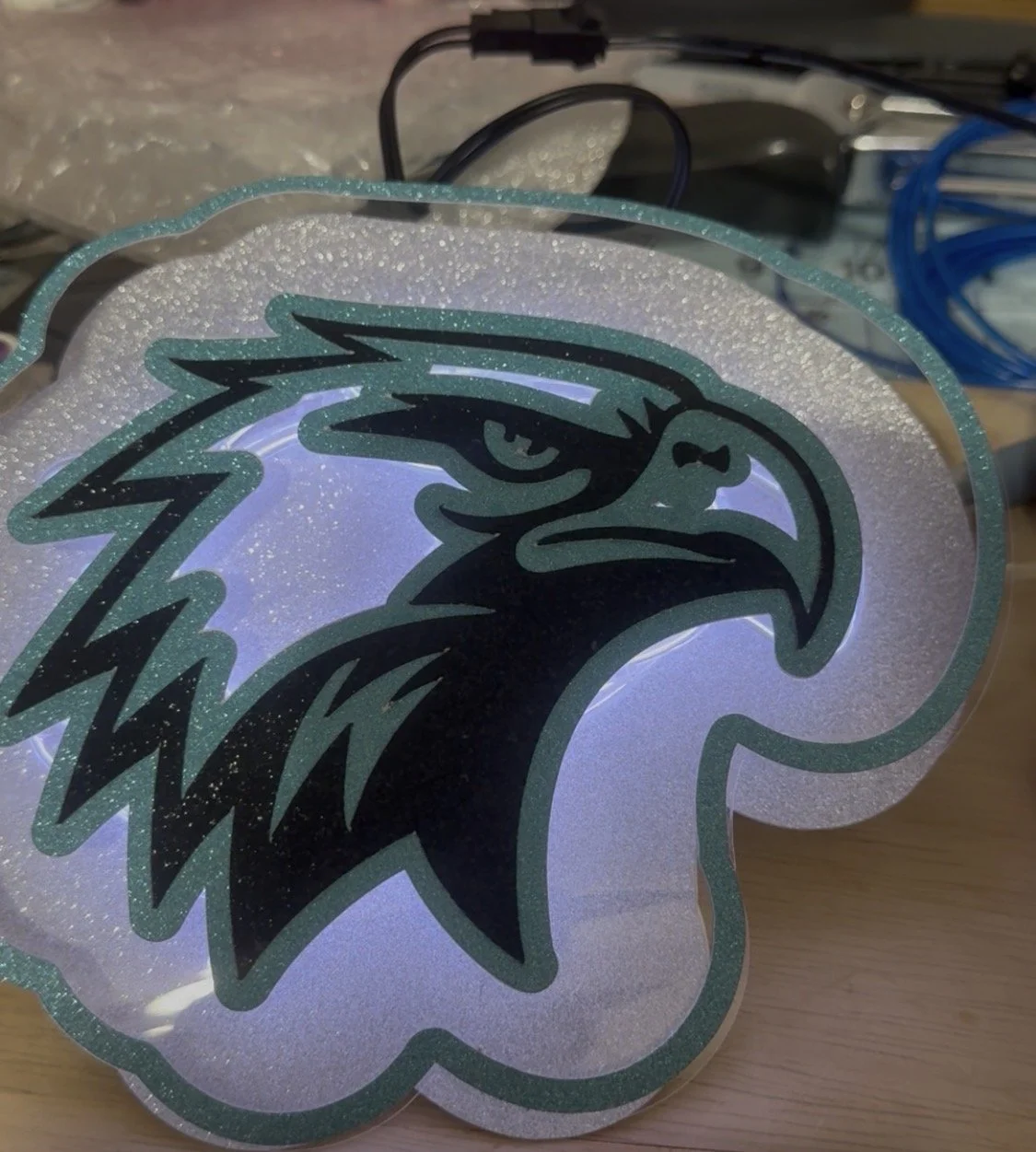 MEDIUM Kuztom (LIGHT UP)  Mascot Platez (without a mum/garter order). To see a video of the name plate in action, head to Tik Tok or Facebook!