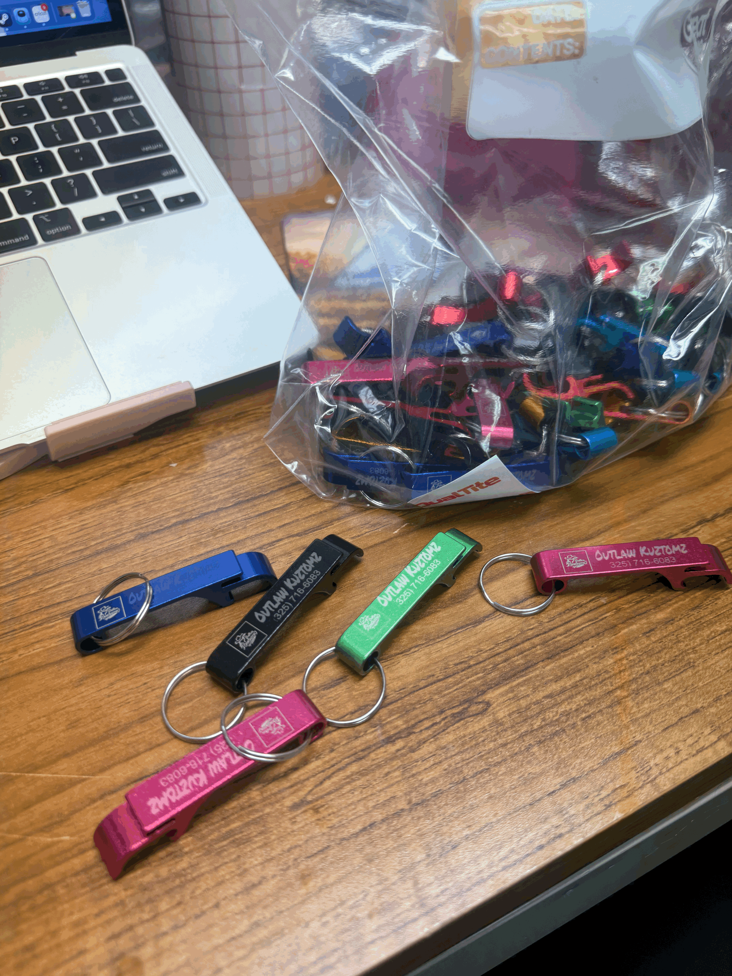 Kuztom engraved bottle opener keychains