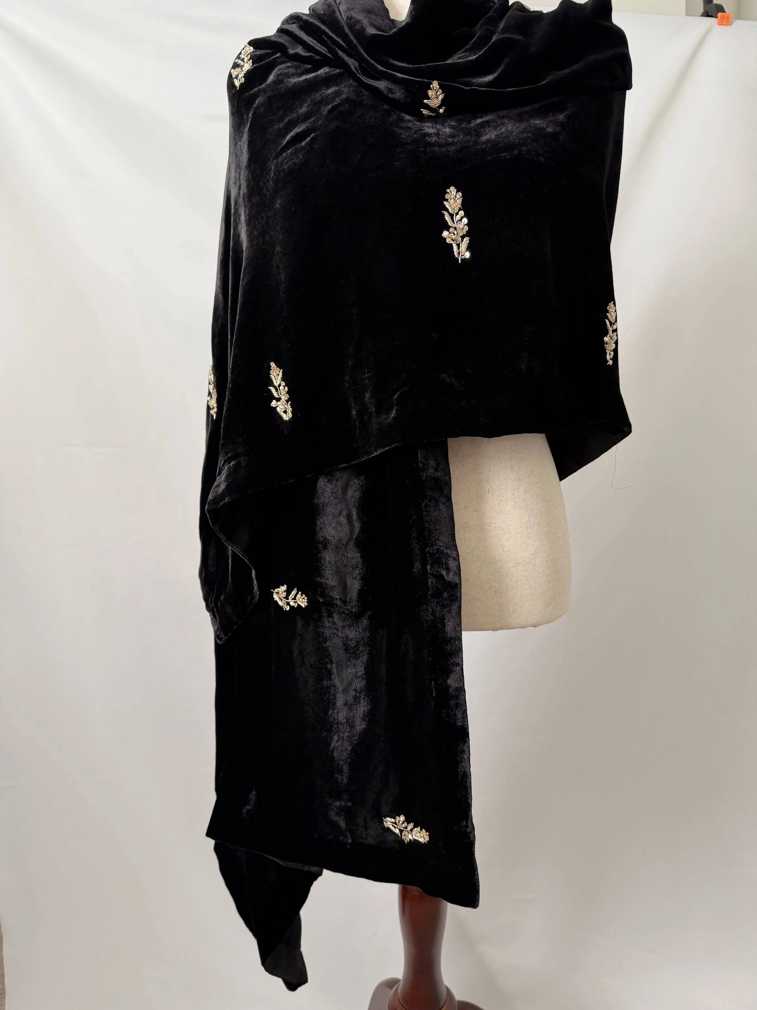 Zari Gul- Black Velvet Scarf