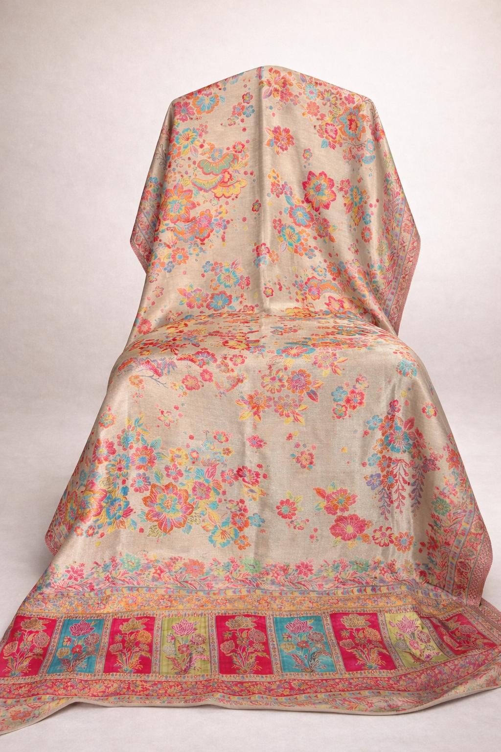 Kaani Silk Beige Floral Shawl