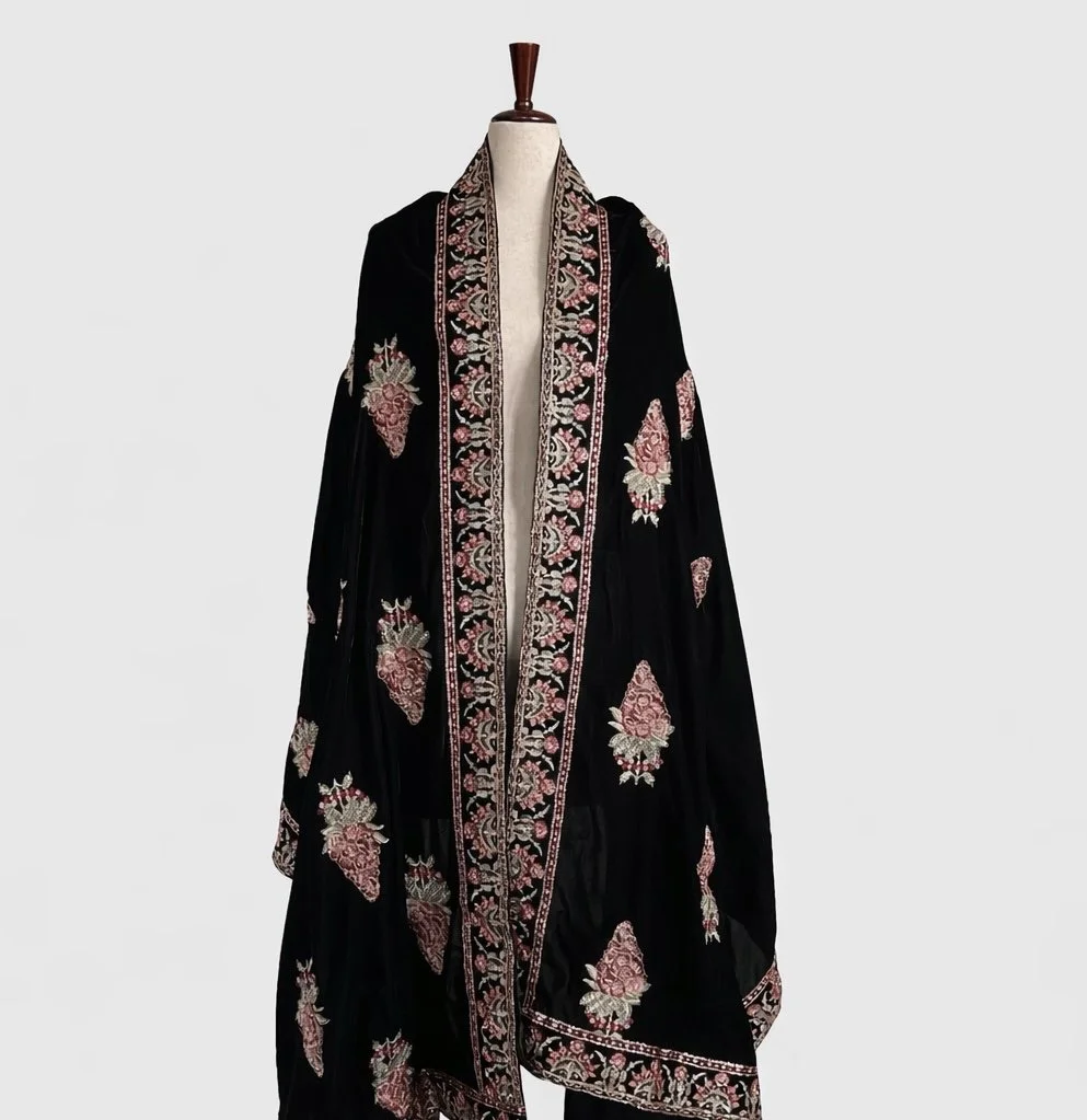 Black Velvet Embroidered shawl
