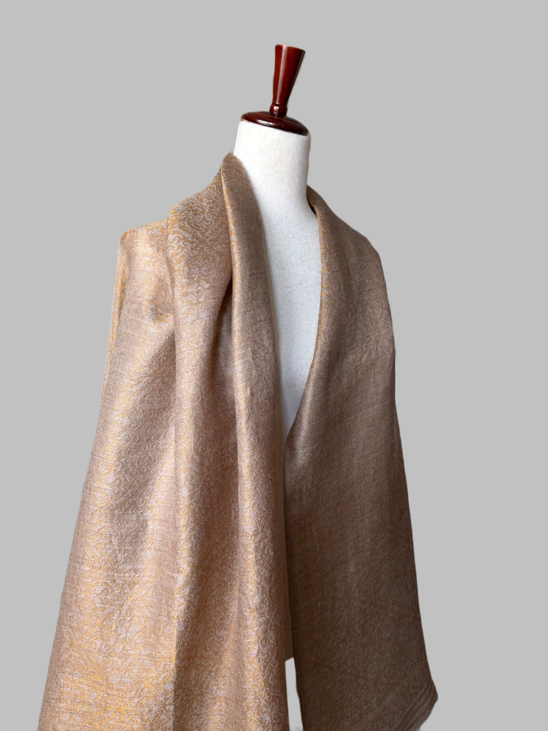 Beige  and Gold Jacquard Shawl