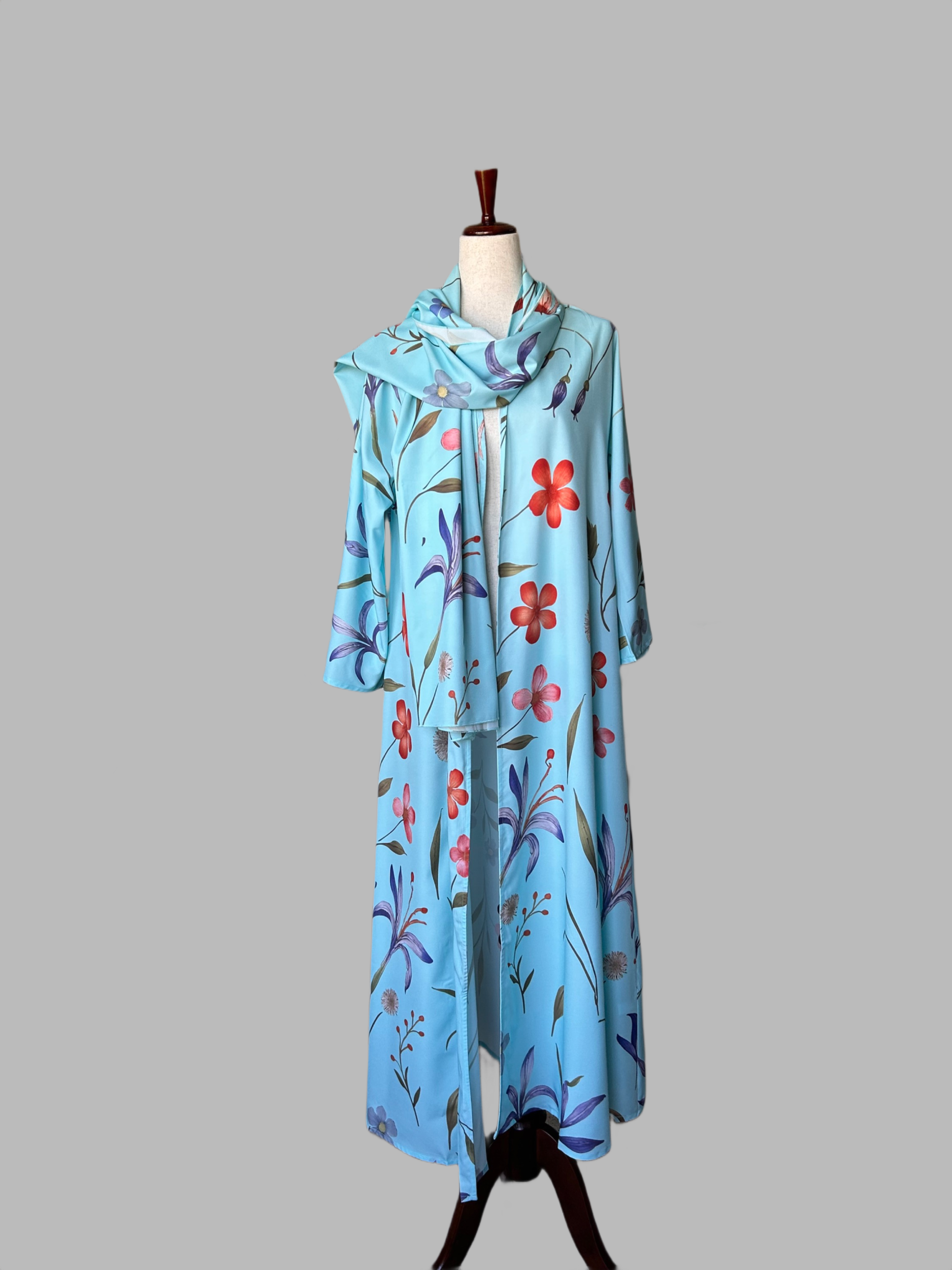 Blue Floral Printed Abaya