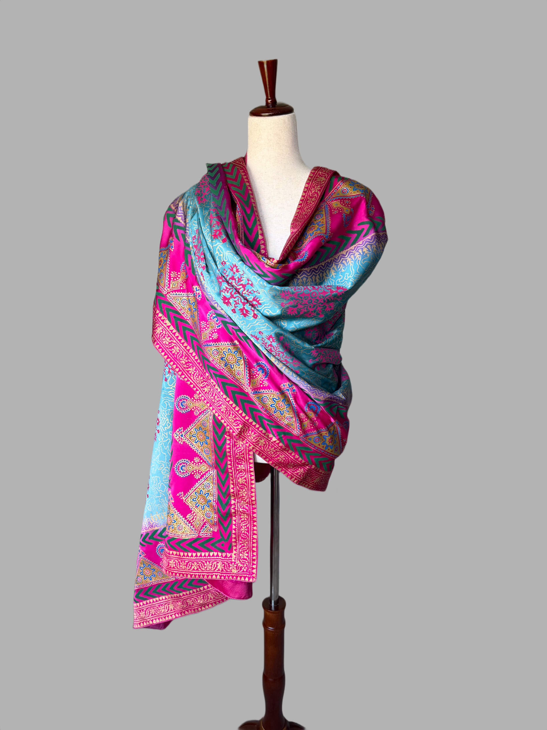 Blue Fuchsia Block Print Shawl