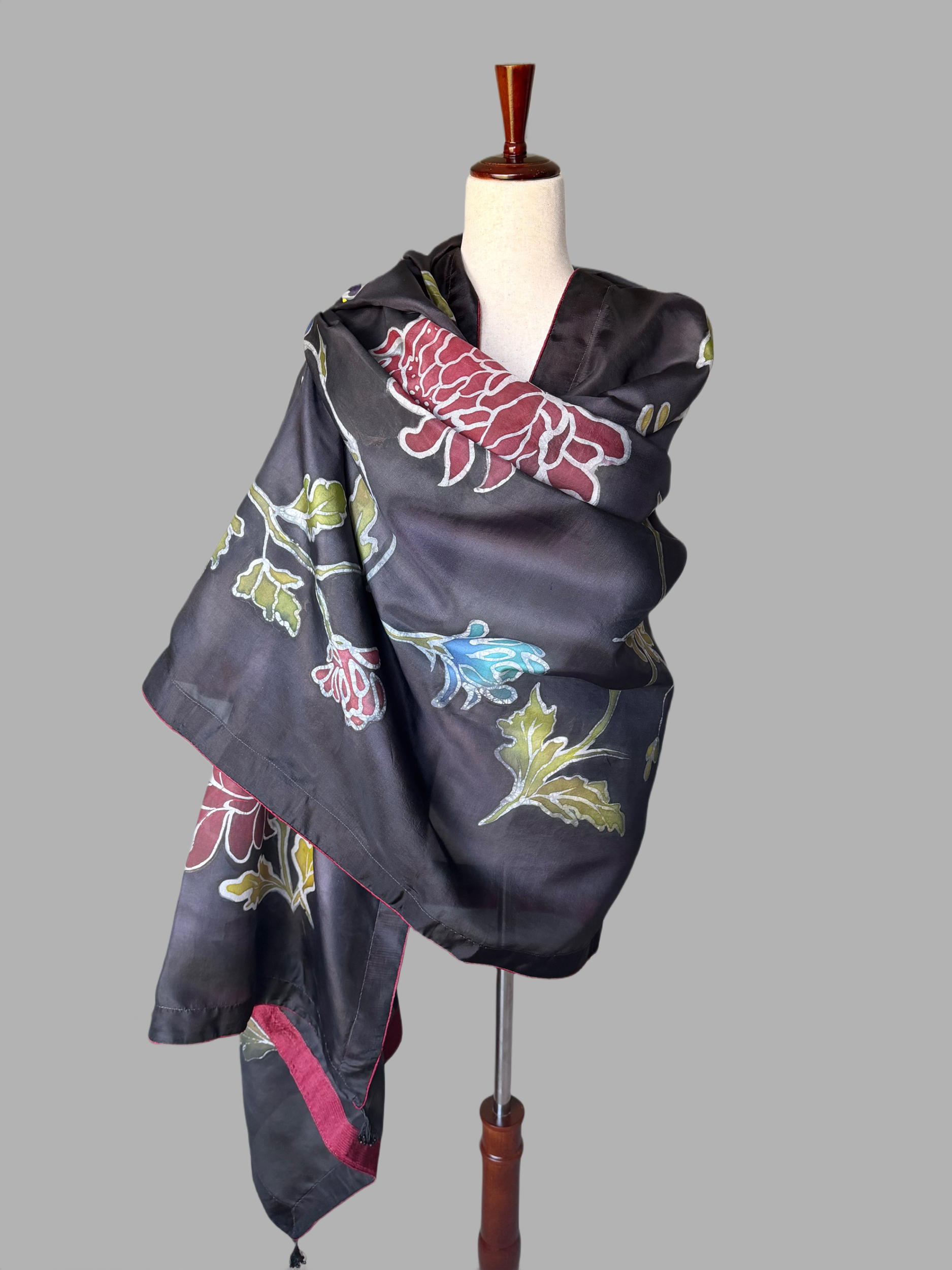 Black-Red Hand Painted Shawl
