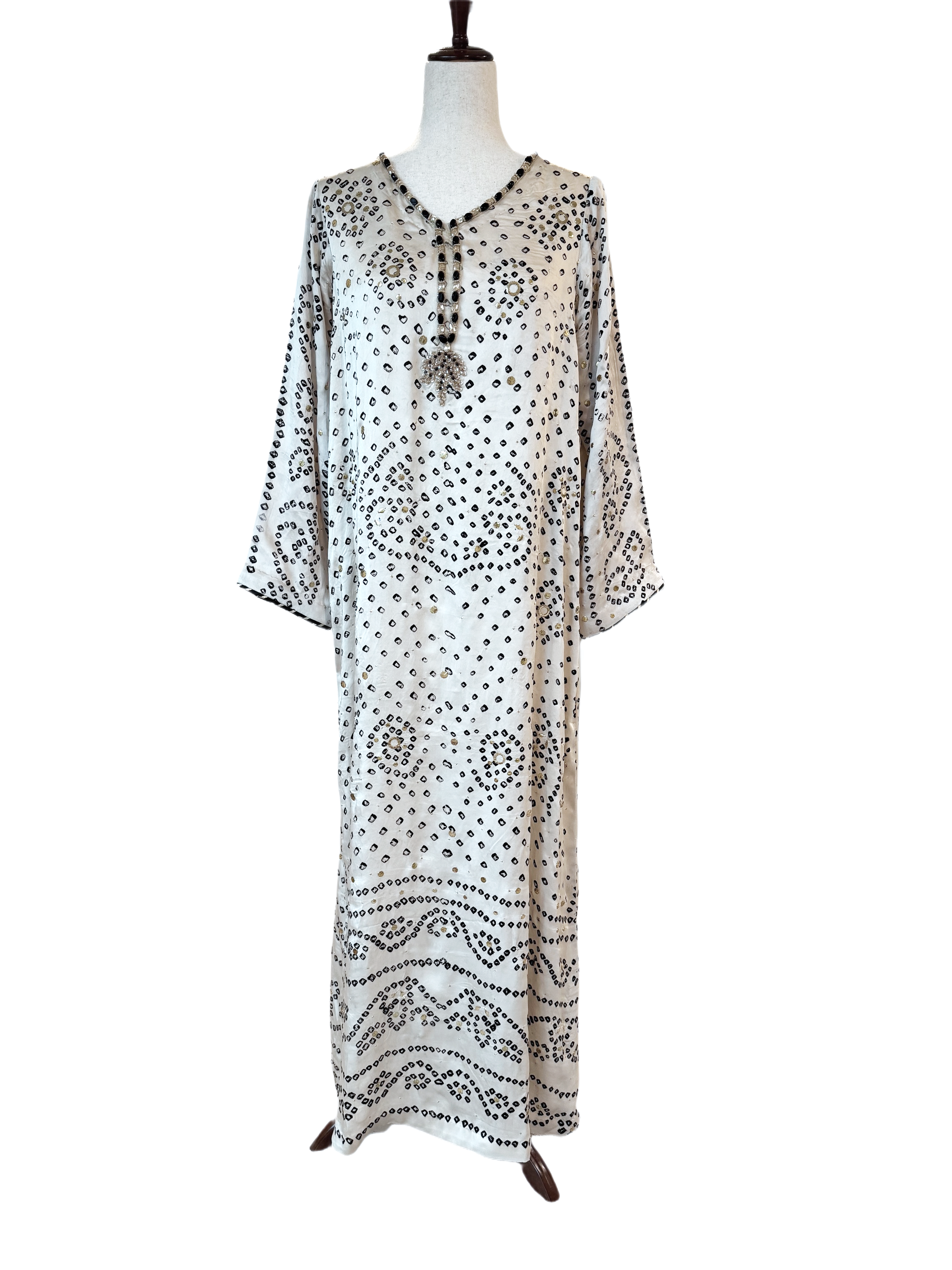 Ivory Noir Beaded Silk Kaftan