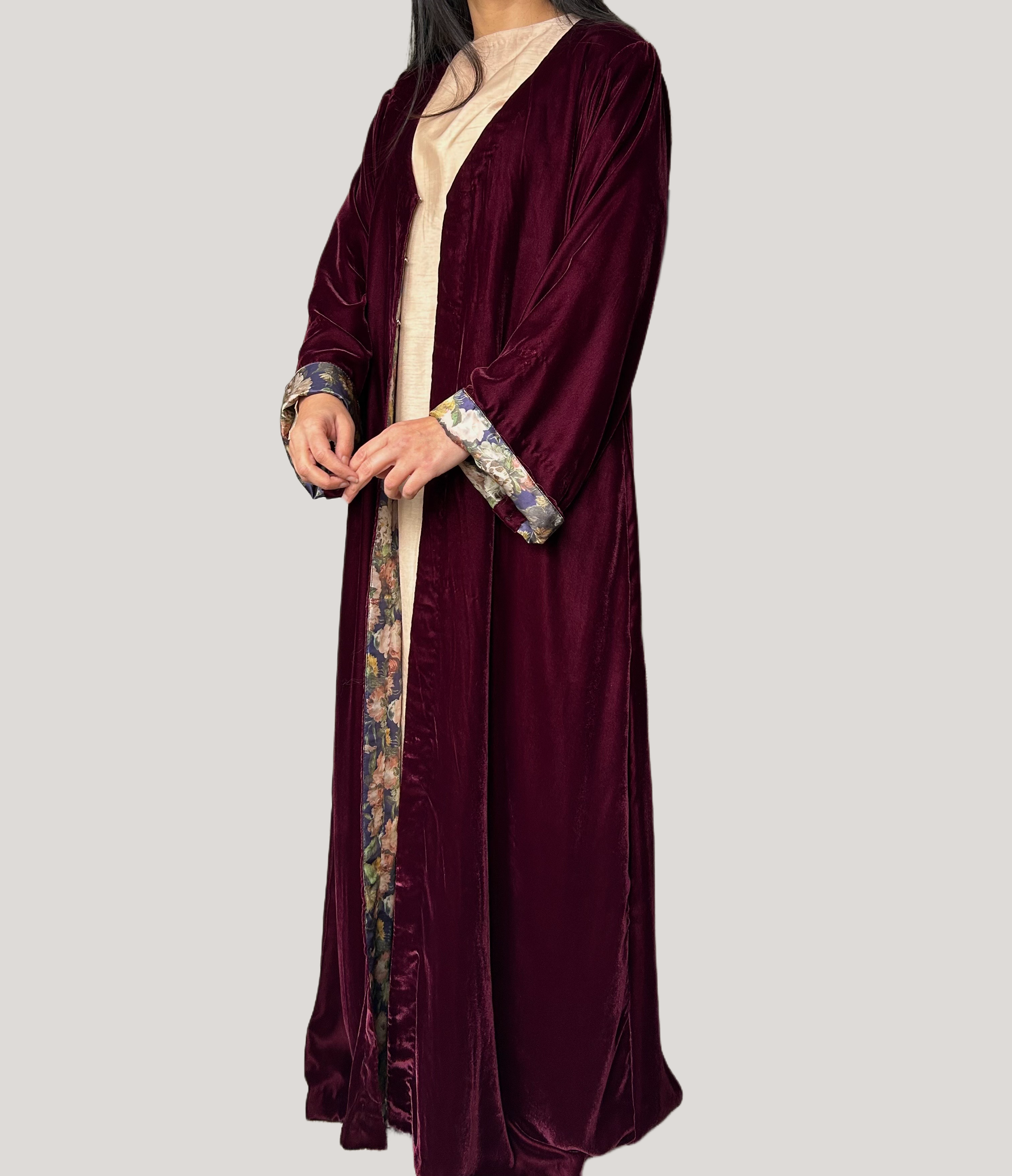 Deep Maroon Velvet Abaya