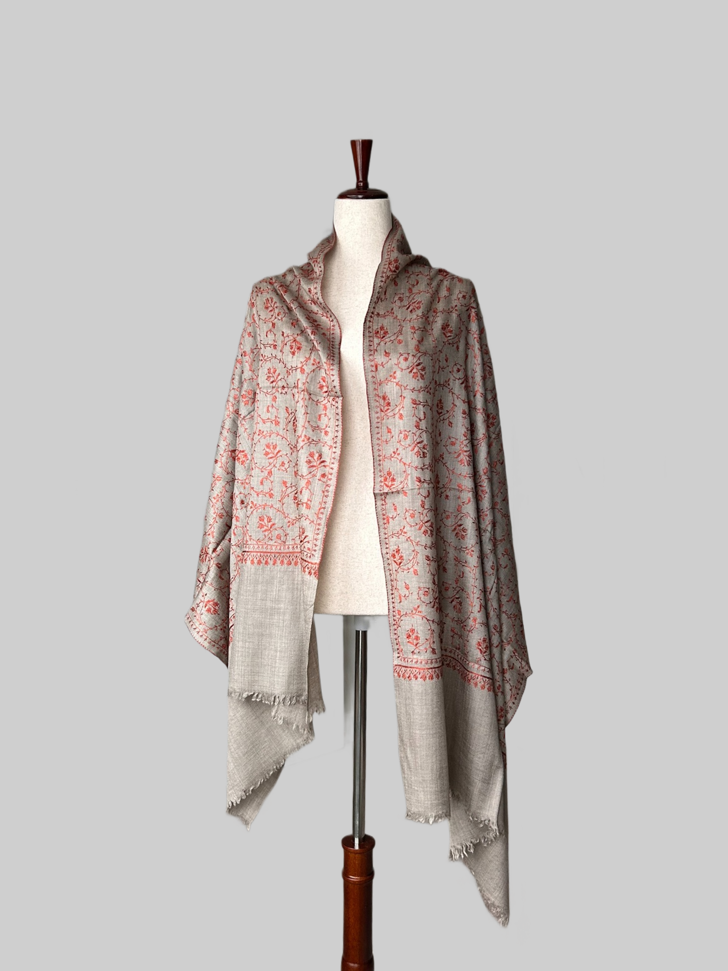 Beige/Orange Jaal- pure, handspun, hand embroidered pashmina scarf
