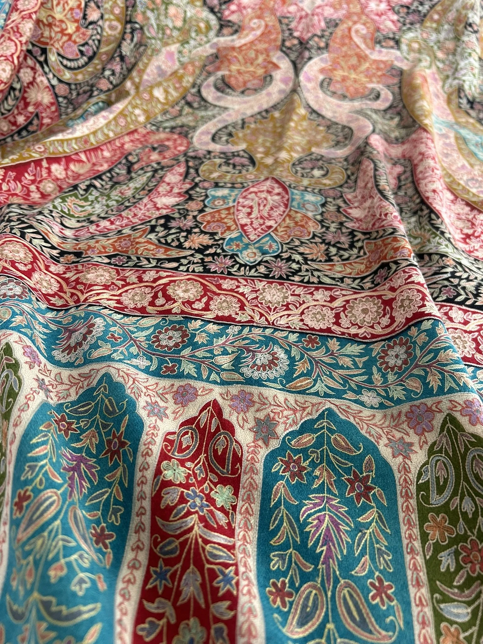 Red- Blue Kalamkar Shawl